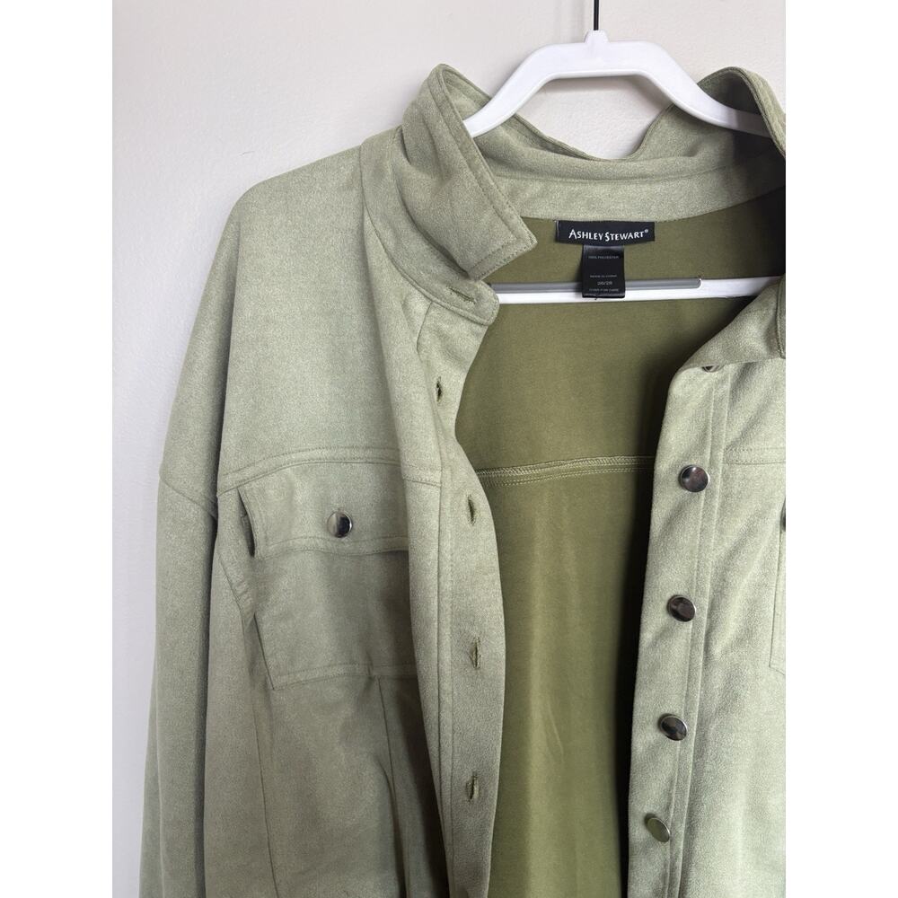Ashley Stewart Plus Size 26/28 Sage Faux Suede Snap Front Long Shacket Jacket - Picture 4 of 8